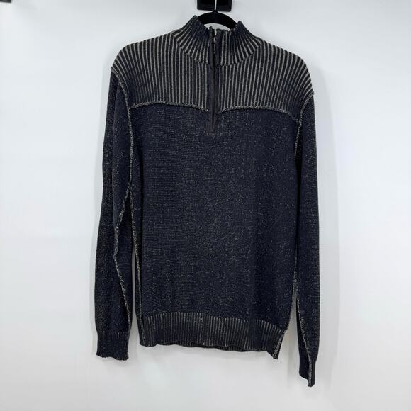 VTG Y2K BKE by Buckle Quarter Zip Sweater Mens L Black Gray NEW Knit Pullover - Picture 1 of 9
